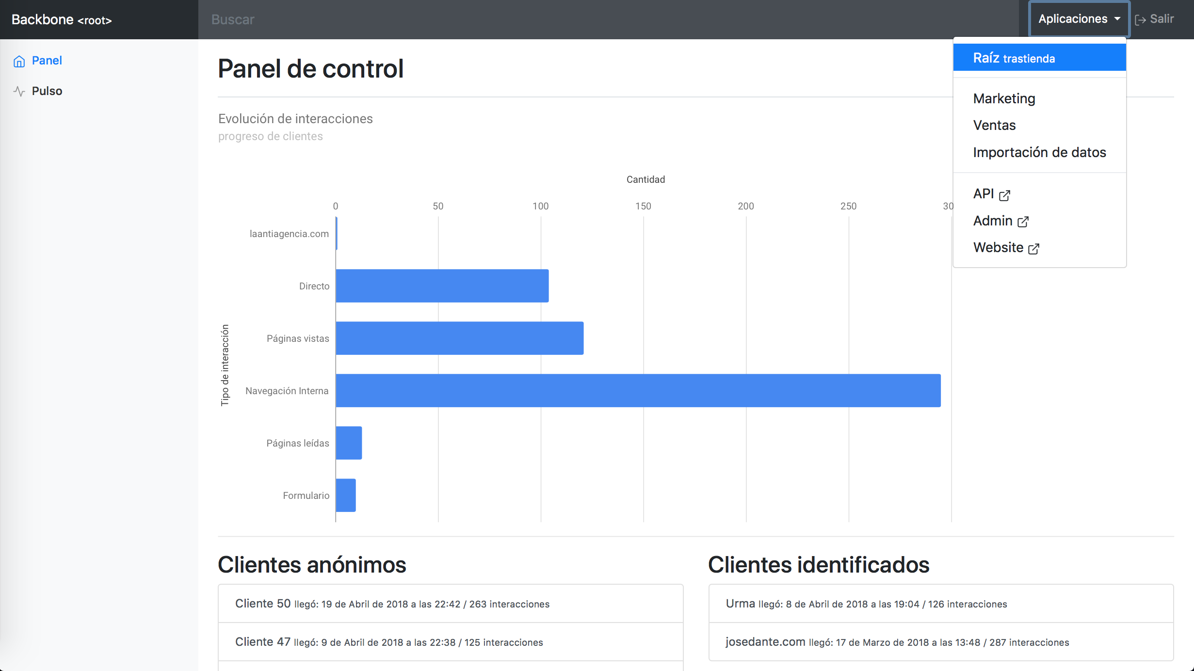 Dashboard principal de Backbone OS
